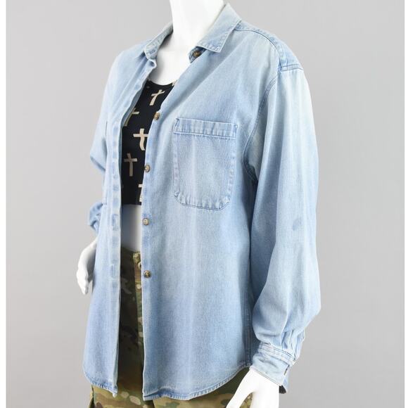 Vintage Distressed Long Sleeve Denim Work Shirt Men's Medium - Picture 5 of 10